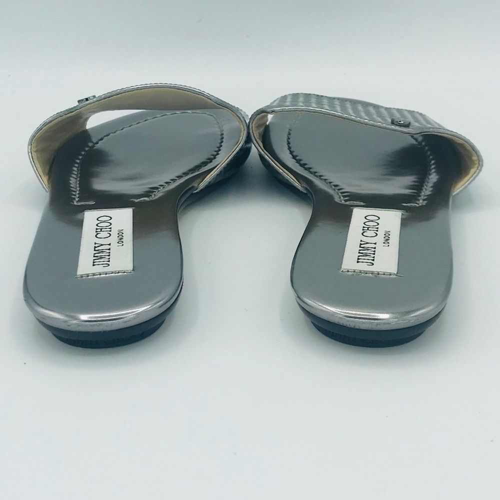 NWOB! JIMMY CHOO STEEL MIRRORED LEATHER SLIDES - Picture 6 of 7